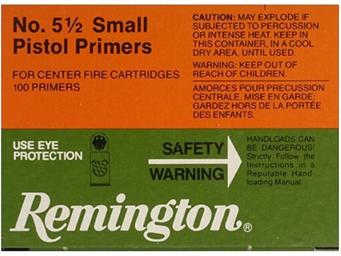 Remington Small Pistol Primers #5-1-2 Box of 1000 (10 Trays of 100)