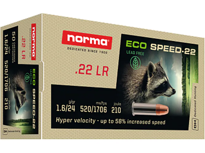 Norma Eco Speed-22 Ammunition 22 Long Rifle 25 Grain Solid Round Nose Lead Free