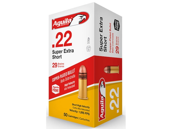 Aguila Super Extra High Velocity Ammunition 22 Short 29 Grain Plated Lead Round Nose