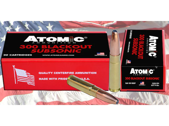 Atomic Ammunition 300 AAC Blackout Subsonic 260 Grain Expanding Round Nose Soft Point Box of 20