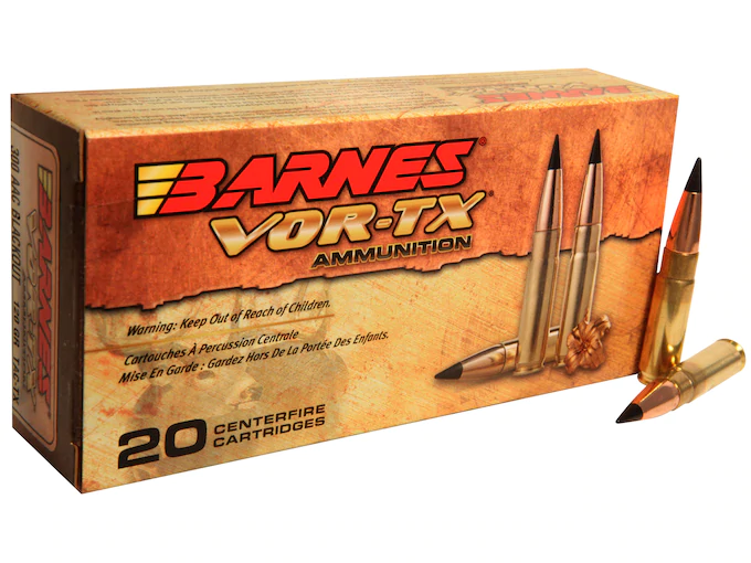Barnes VOR-TX Ammunition 300 AAC Blackout 120 Grain TAC-TX Polymer Tipped Spitzer Boat Tail Lead-Free Box of 20