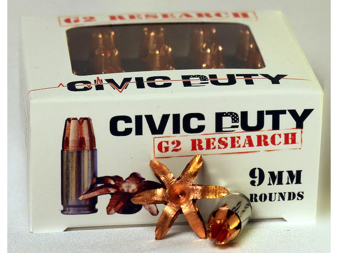 G2 Research Civic Duty Ammunition 9mm Luger 94 Grain Expanding Solid Copper Lead-Free Box of 20
