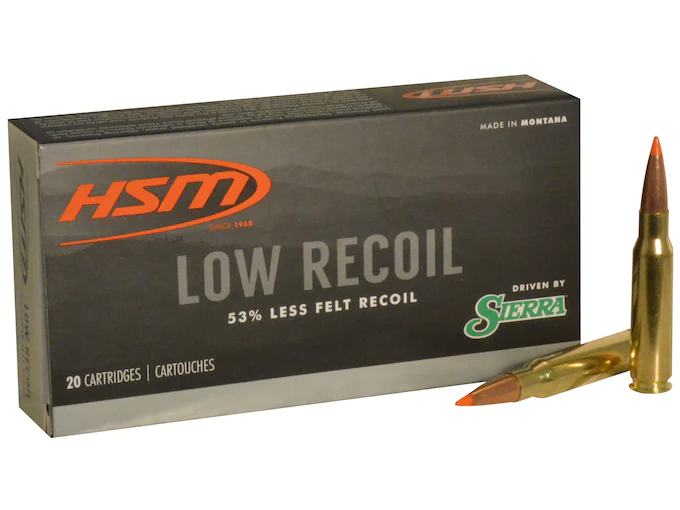 HSM Low Recoil Ammunition 308 Winchester 150 Grain Sierra Tipped Spitzer Boat Tail Box of 20