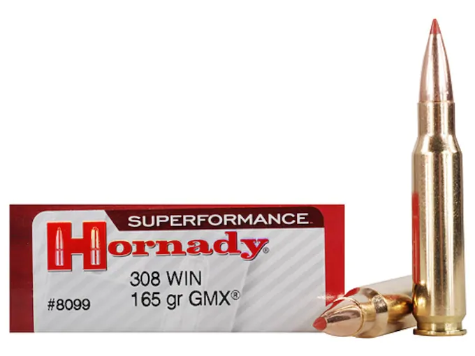 Hornady Superformance GMX Ammunition 308 Winchester 165 Grain GMX Boat Tail Lead-Free Box of 20