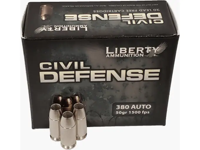 Liberty Civil Defense Ammunition 380 ACP 50 Grain Fragmenting Hollow Point Lead-Free Box of 20