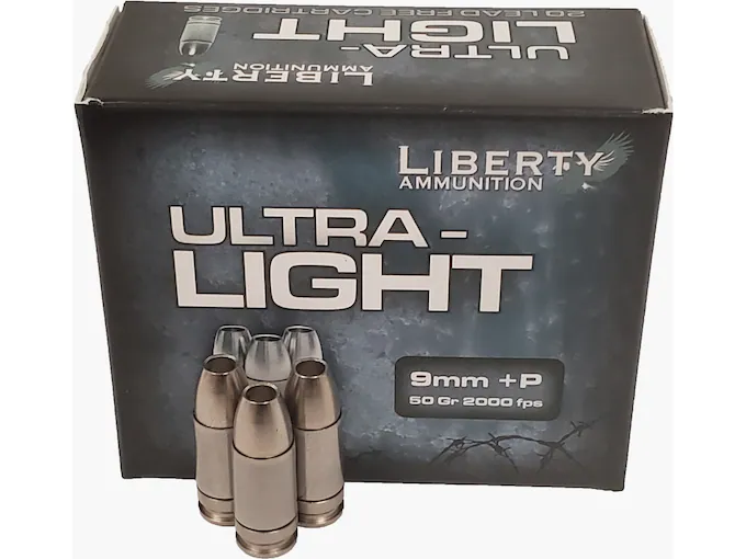 Liberty Ultra-Light Ammunition 9mm Luger +P 50 Grain Fragmenting Hollow Point Lead Free Box of 20