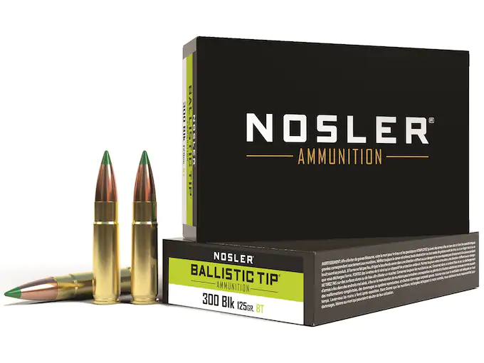 Nosler BT Ammunition 300 AAC Blackout 125 Grain Ballistic Tip Box of 20