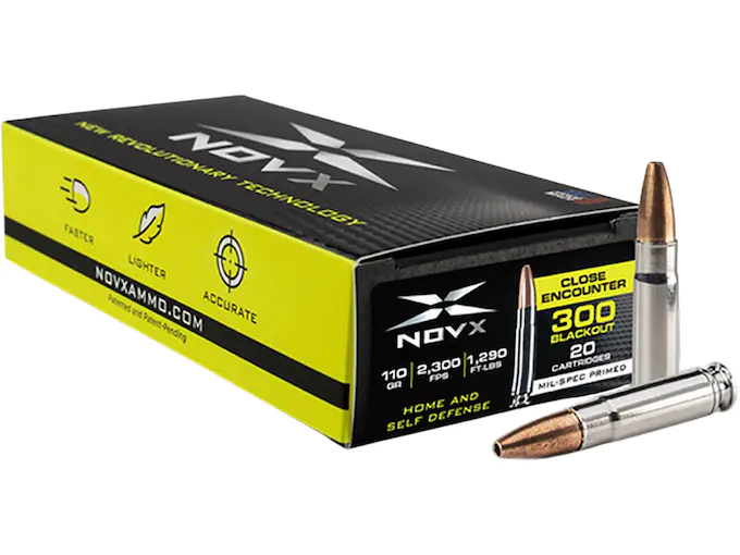 NovX Close Encounter Ammunition 300 AAC Blackout 110 Grain Frangible Hollow Point Lead Free Box of 20