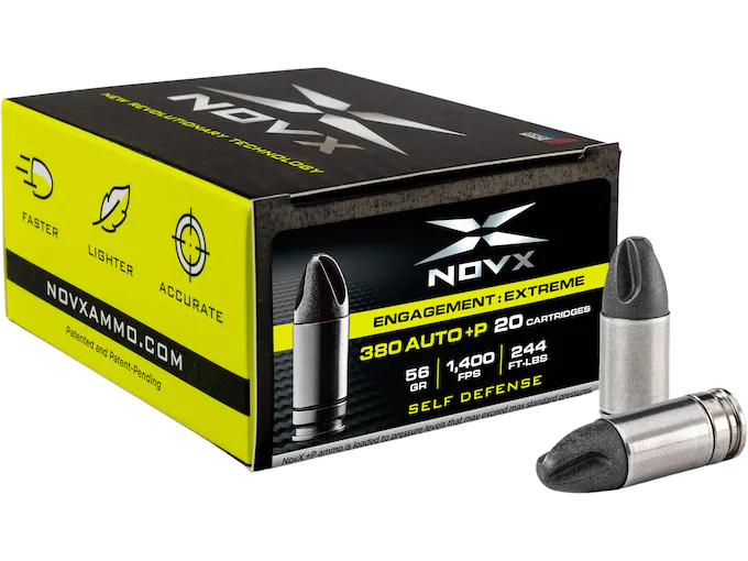 NovX Engagement Extreme Self-Defense Ammunition 380 ACP +P 56 Grain Fluted Lead Free