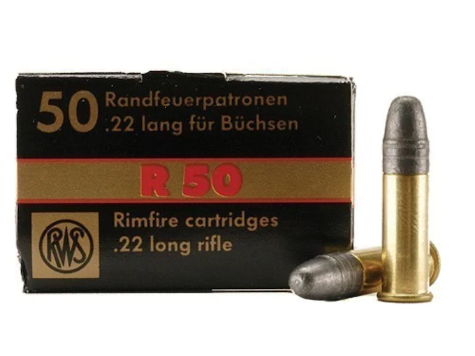 RWS R-50 Ammunition 22 Long Rifle 40 Grain Lead Round Nose
