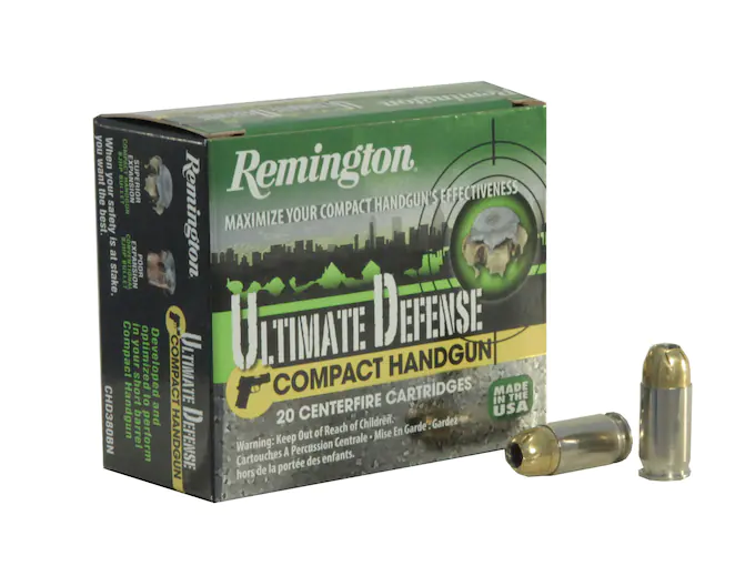 Remington Ultimate Defense Compact Handgun Ammunition 380 ACP 102 Grain Brass Jacketed Hollow Point