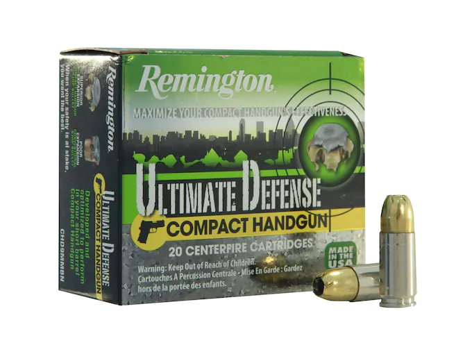 Remington Ultimate Defense Compact Handgun Ammunition 9mm Luger 124 Grain Brass Jacketed Hollow Point