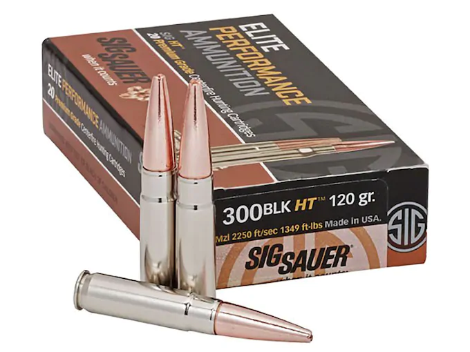 Sig Sauer Elite Performance Hunting HT Ammunition 300 AAC Blackout 120 Grain Solid Copper Lead-Free Expanding Box of 20