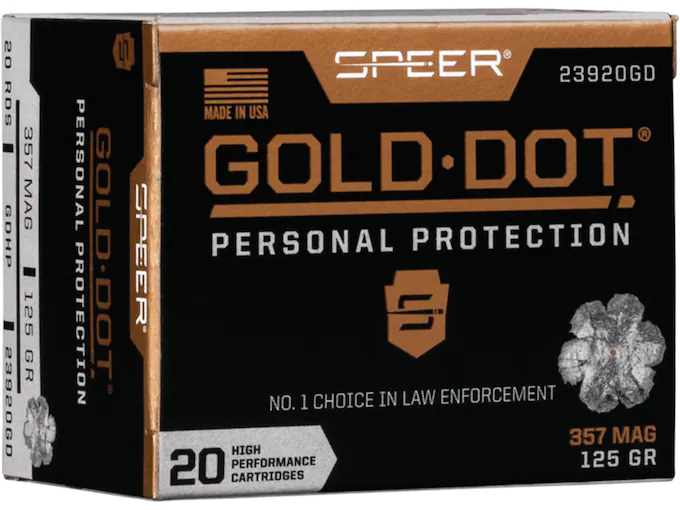 Speer Gold Dot Ammunition 357 Magnum 125 Grain Jacketed Hollow Point Box of 20