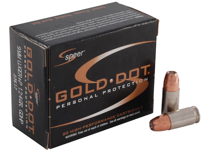 Speer Gold Dot Ammunition 9mm Luger +P 124 Grain Jacketed Hollow Point