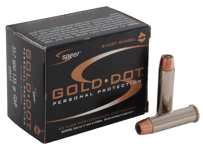 Speer Gold Dot Short Barrel Ammunition 357 Magnum 135 Grain Jacketed Hollow Point