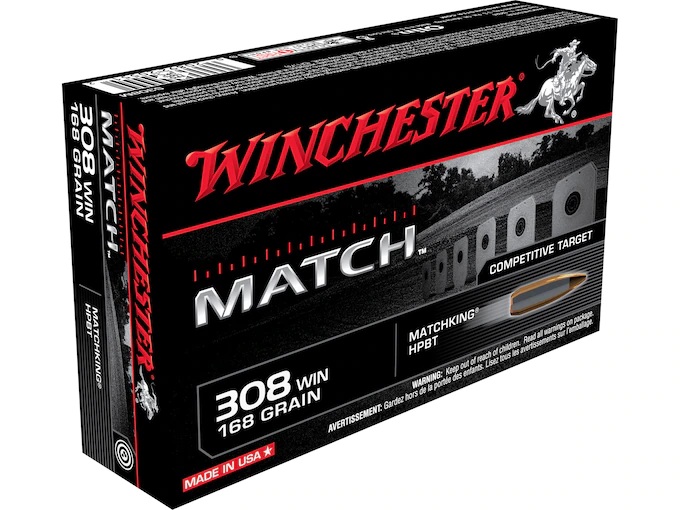 Winchester Match Ammunition 308 Winchester 168 Grain Hollow Point Boat Tail