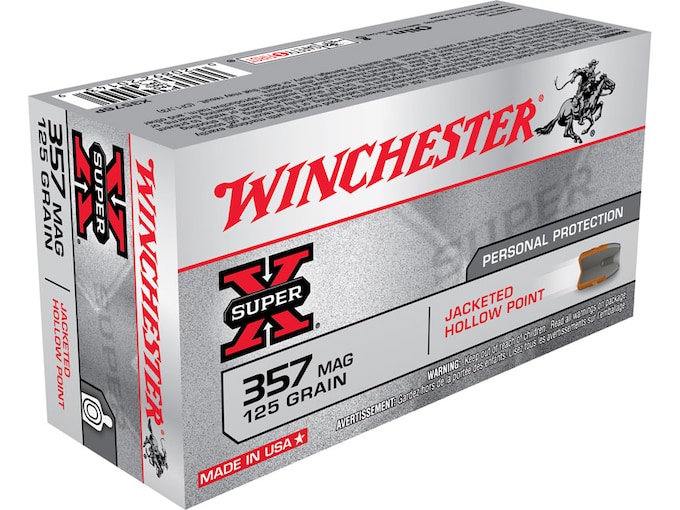 Winchester Super-X Ammunition 357 Magnum 125 Grain Jacketed Hollow Point Box of 50